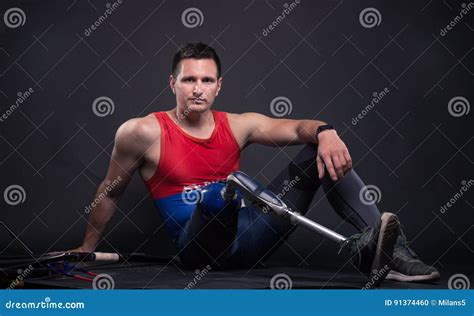 One Disabled Man Prosthetic Leg Athlete Stock Photo Image Of Floor