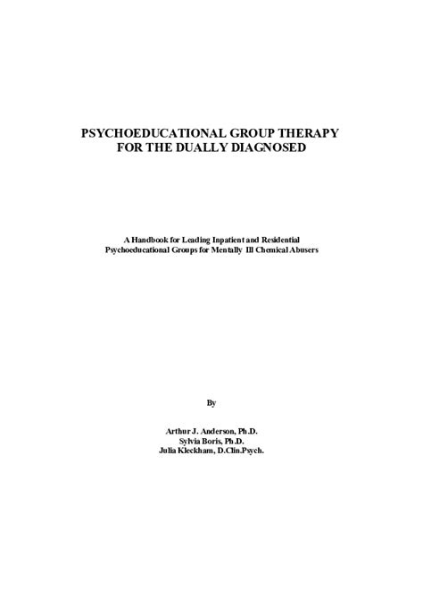 Doc Psychoeducational Group Therapy For The Dually Diagnosed A