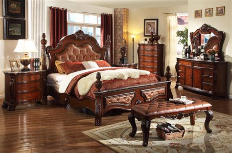Merax 6 pieces bedroom furniture set, bedroom set with king size platform bed, two nightstands, dresser, chest and mirror, rich brown color. Meridian Luxor King Size Bedroom Set 7pcs in Rich Cherry ...