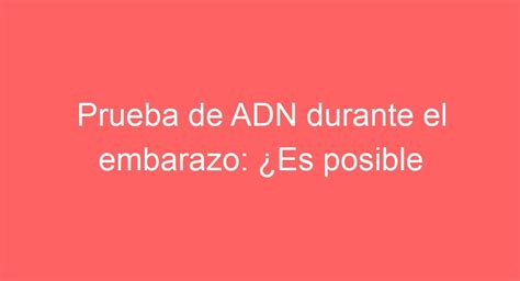 Prueba De Adn Durante El Embarazo ¡descubre CÓmo Y Cuáles Son Los