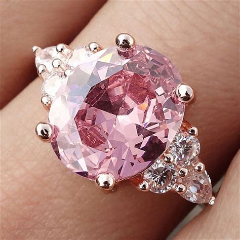Womens Oval Shaped Pink Diamond Ring Crystal Gemstone Ring Shopee