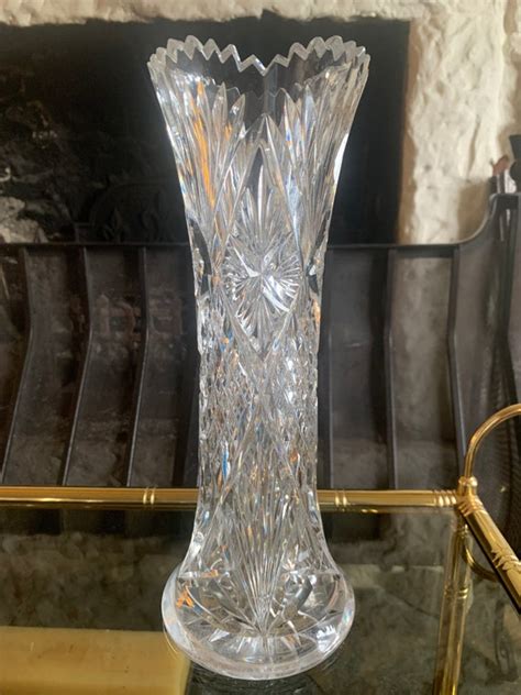 Vintage Abp Cut Crystal Glass Vase Antique Abp Crystal Cut Etsy Uk