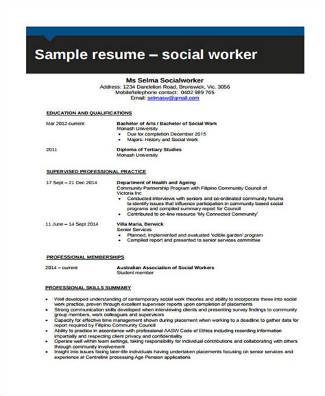 10 Social Worker Resume Templates Pdf Doc
