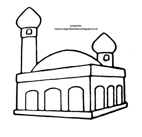 Sketsa gambar masjid dengan lingkungan yang indah. Mewarnai Gambar: Mewarnai Gambar Sketsa Masjid 1