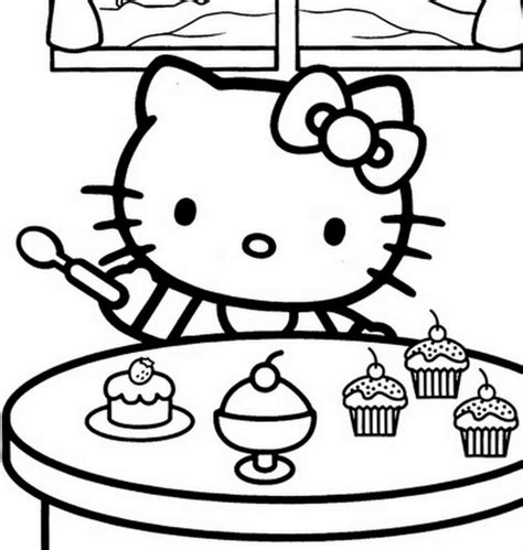 Blank three tier birthday cake. Hello Kitty Preparing To Eat Cake Coloring Pages For Kids ...
