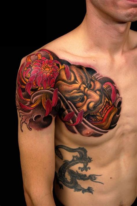 Viper and chrysanthemums in japanese style. 40 Best Japanese Mask Tattoos - Designs and Ideas (2019)