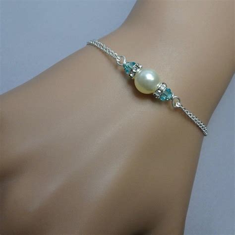 Ivory Pearl And Light Turquoise Bridesmaid Bracelet Swarovski Etsy