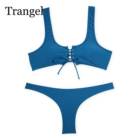 Trangel 2018 New Sexy Bikinis Lace Up Swimwear Solid Bandage Push Up