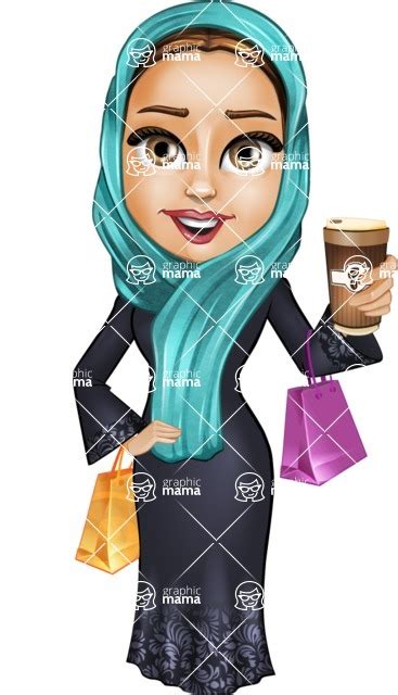 Arab Girl In Traditional Dress Cartoon Vector Character Shopping 2