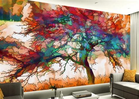 Abstract Multi Color Tree Watercolors Creative Art Wallpaper Mural