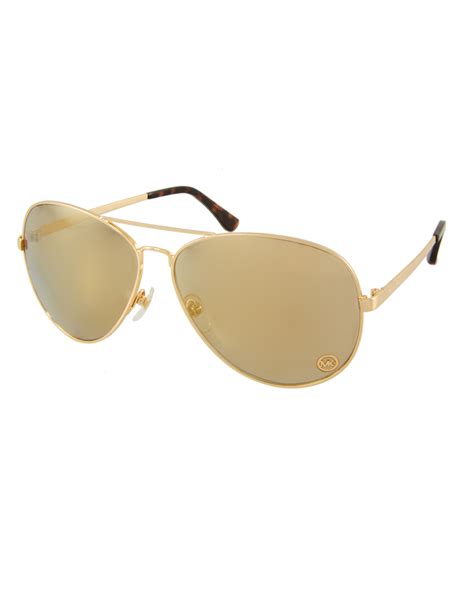 Michael Kors Gold Mirrored Aviator Sunglasses In Gold Lyst