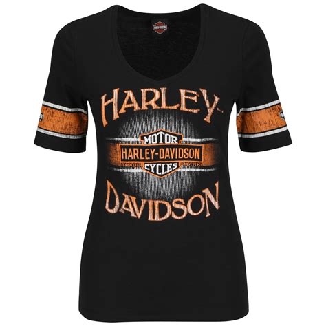 Hf H Y Harley Davidson Womens Flame Havoc V Neck Black Half