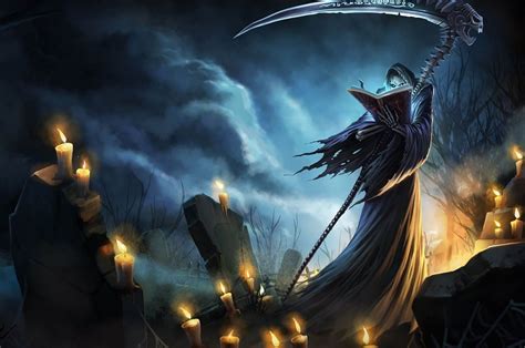 Grim Reaper At A Graveyard Fantasy Digital Art Wallpaper Stars