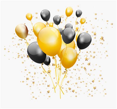 Gold And Black Balloons Confetti Balloons Party Illustration Hd