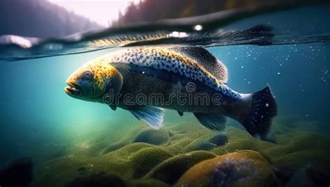 A Stunning Illustration Of Lake Fish In Their Underwater World Stock