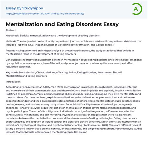 Mentalization And Eating Disorders Essay