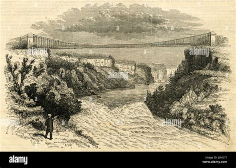 Antique 1854 Engraving View Of The Suspension Bridge Niagara The