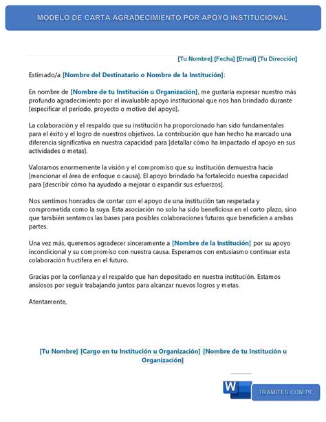 Carta De Agradecimiento Por Apoyo Institucional Descargar WORD