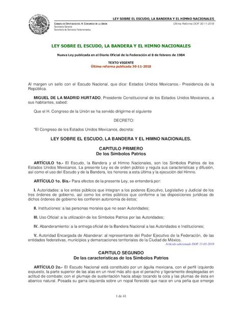 PDF Ley Sobre El Escudo La Bandera Y El Himno Nacionales De Los