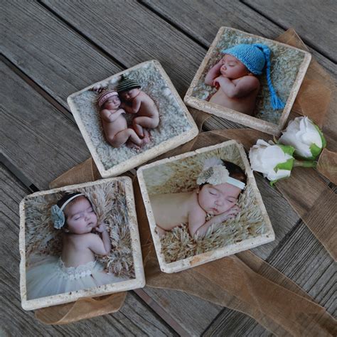 8 Personalized Photo Coasters Travertine Stone Coasters With