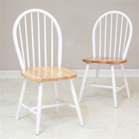 Set 2 Windsor Dining Chairs Beech White Finish Wood High Back Kitchen
