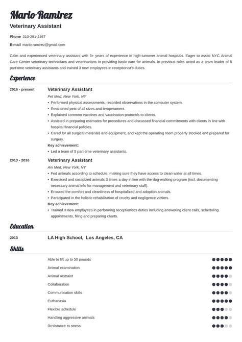 Feeding, bathing, and exercising the animals in your care. veterinary assistant resume example template valera ...