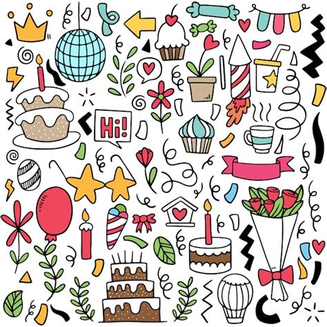 Premium Vector Hand Drawn Party Doodle Happy Birthday Ornaments Background Pattern