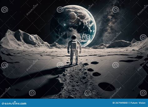 Astronaut Exploring Moon And Admiring Earth Created Using Generative