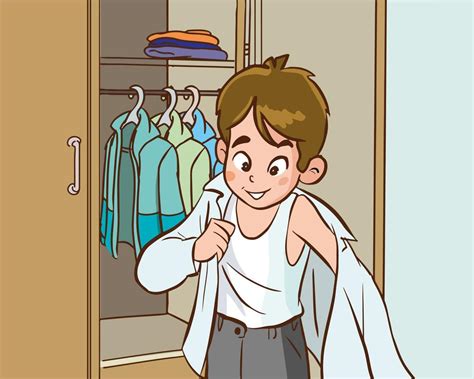 Cute Little Boy Wearing His Clothes Cartoon Vector Illustration