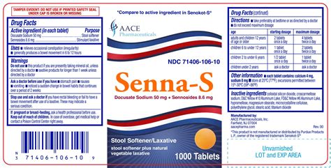 Ndc 71406 106 Senna S Docusate Sodium 50 Mg Sennosides 8 6 Mg