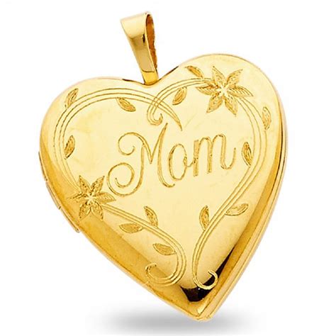 Solid 14k Yellow Gold Love Mom Heart Locket Pendant Polished Holds Pictures Engraved Genuine