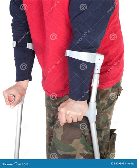 Man Walking With A Crutch Stock Image Image Of Disability 9379399