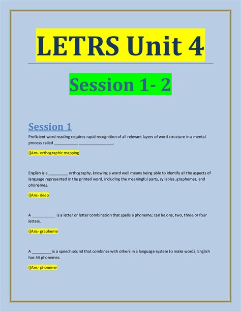 Letrs Unit 4 Session 1