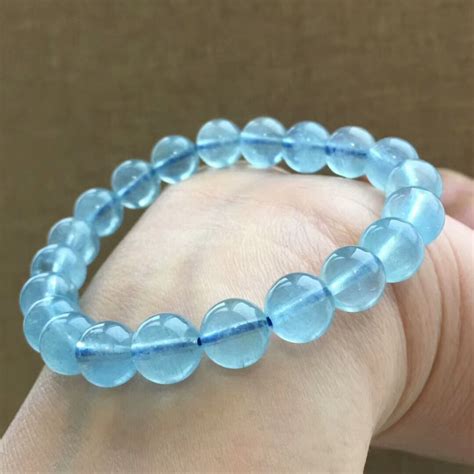 9mm Genuine Natural Blue Aquamarine Bracelet Stretch Clear Round Beads