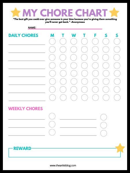 Printable Chore Charts For Kids Chore Chart Chore Chart Kids Charts
