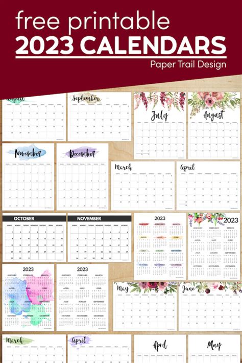 Calendar 2023 Printable One Page Paper Trail Design Images