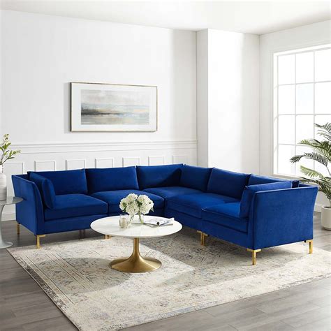 Navy Blue Sectional Sofa With White Piping Cabinets Matttroy