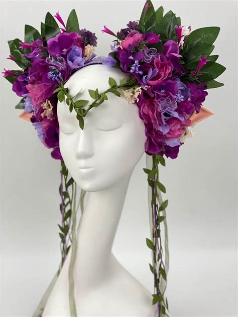 Elf Flower Headdress Violet Flower Crown Large Purple Headpiece Fairy Headband Nymph