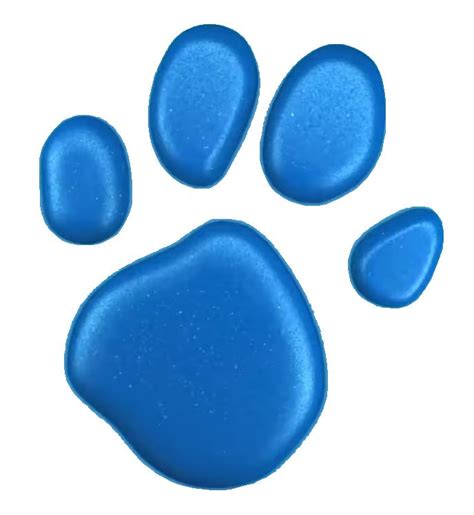 A Blue Paw Print Is Shown On A White Background With Water Droplets In