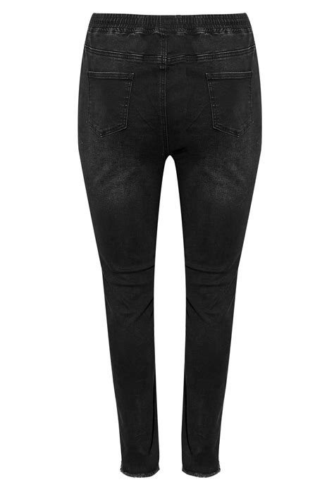 Plus Size Black Elasticated Waist Ripped Skinny Ava Jeans Yours Clothing