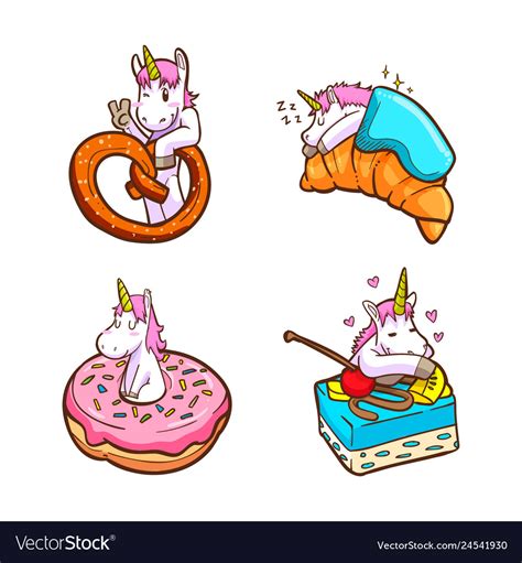 Cute Unicorn With Foods Royalty Free Vector Image