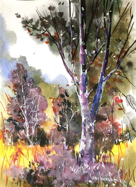 Original Watercolor Painting Abstract Forest Wall Art Tree Etsy