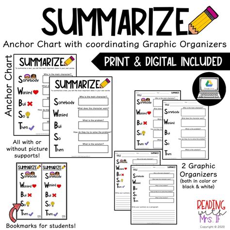 Summarize Anchor Chart With Graphic Organizer Print And Digital
