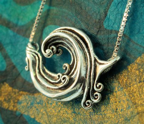 Wave Necklace Wave Art Silver Wave Jewelry Rip Curl Wave 
