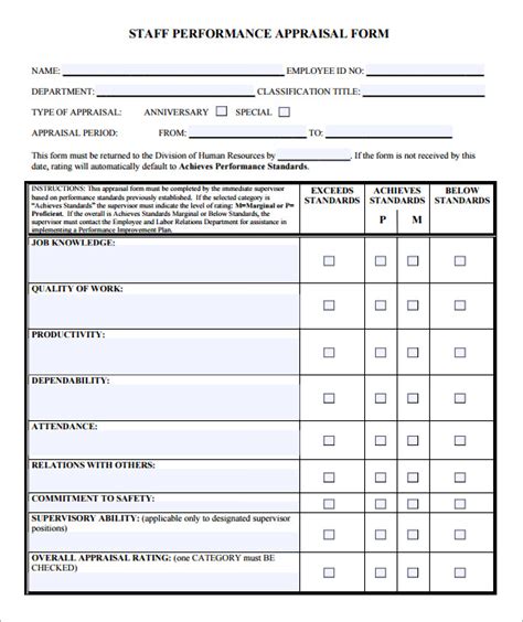 Employee Evaluation Form Sample Free Examples Format Sample