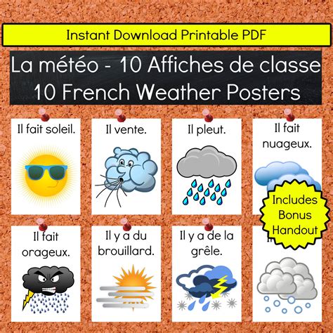 Météo French Weather Teaching Printable Resources Classroom Posters