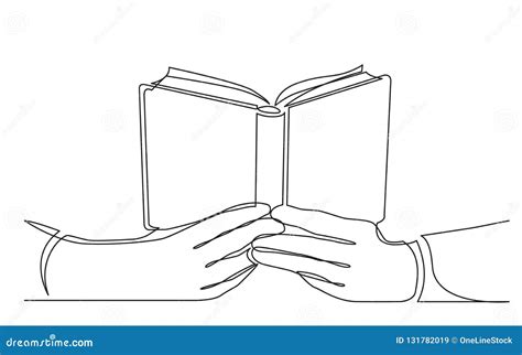 Continuous Line Drawing Of Hands Holding Open Book Stock Illustration