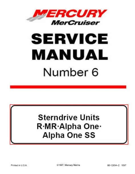 Mercury Mercruiser Sterndrive R Mr Alpha One Ss Service Manual Repair