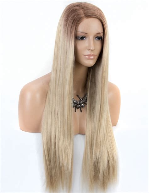 Long Straight Ombre Blonde Synthetic Lace Front Wigs For White Women
