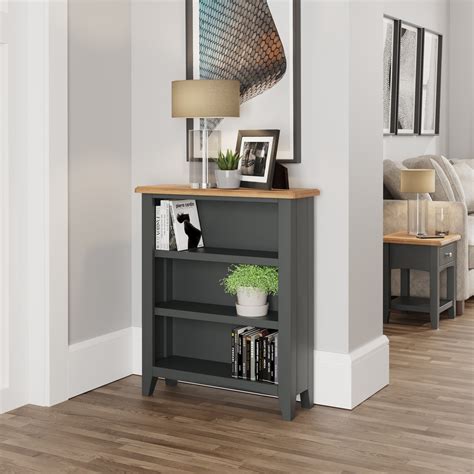Modena Grey Painted Bookcase Small Wide The Oak Outlet Co
